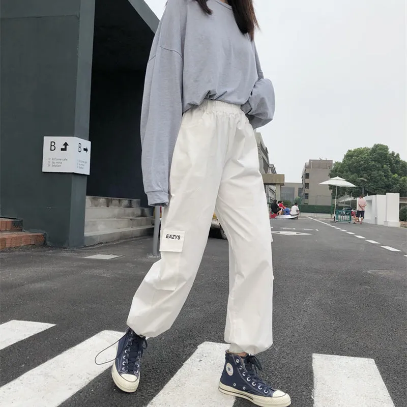2022 Blogger harajuku streetwear drawstring cuff cargo pants for boys and girls overalls