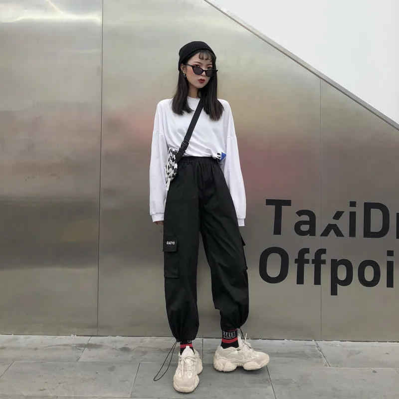 2022 Blogger harajuku streetwear drawstring cuff cargo pants for boys and girls overalls