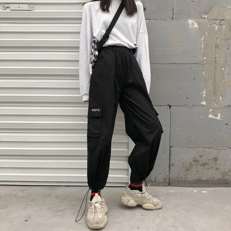 2022 Blogger harajuku streetwear drawstring cuff cargo pants for boys and girls overalls