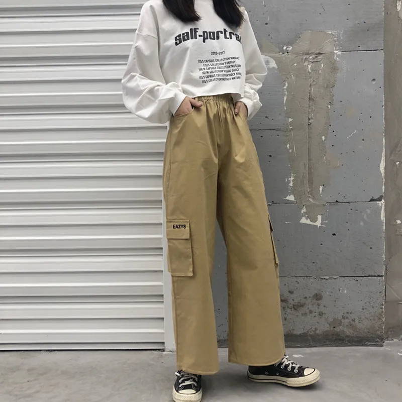2022 Blogger harajuku streetwear drawstring cuff cargo pants for boys and girls overalls