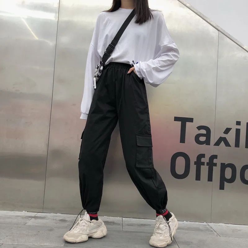 2022 Blogger harajuku streetwear drawstring cuff cargo pants for boys and girls overalls