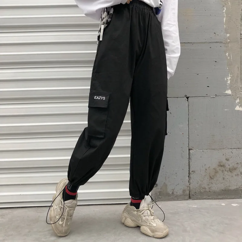 2022 Blogger harajuku streetwear drawstring cuff cargo pants for boys and girls overalls