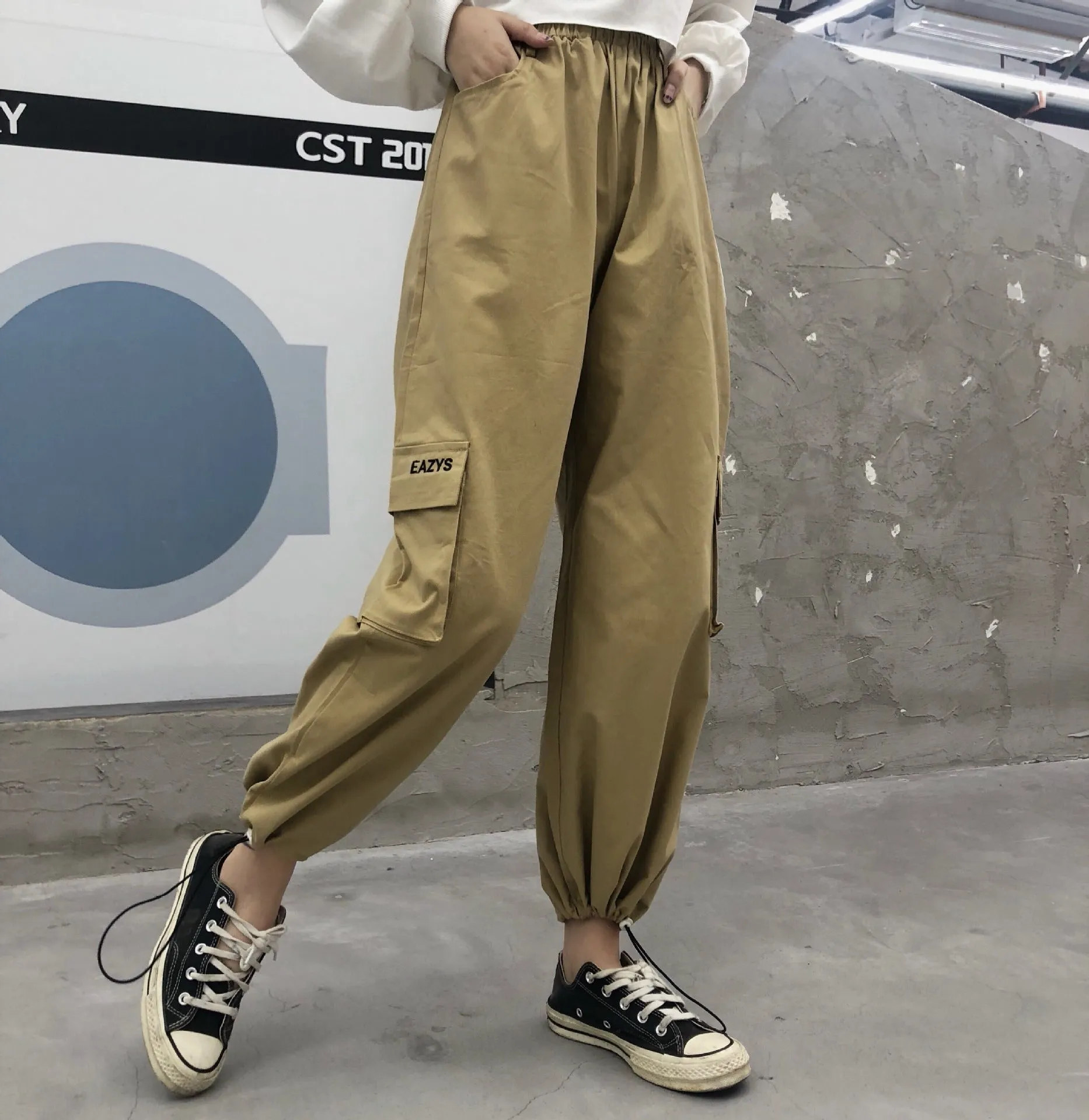 2022 Blogger harajuku streetwear drawstring cuff cargo pants for boys and girls overalls