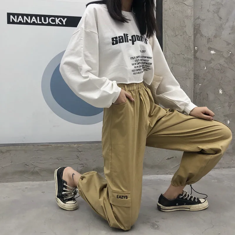 2022 Blogger harajuku streetwear drawstring cuff cargo pants for boys and girls overalls