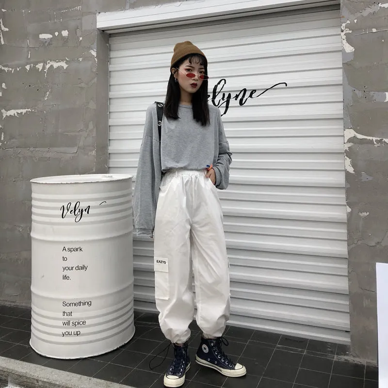 2022 Blogger harajuku streetwear drawstring cuff cargo pants for boys and girls overalls