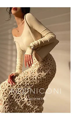 Aconiconi Elegant French Retro Hollow lace High Waist Midi pencil lace Skirt - Tina