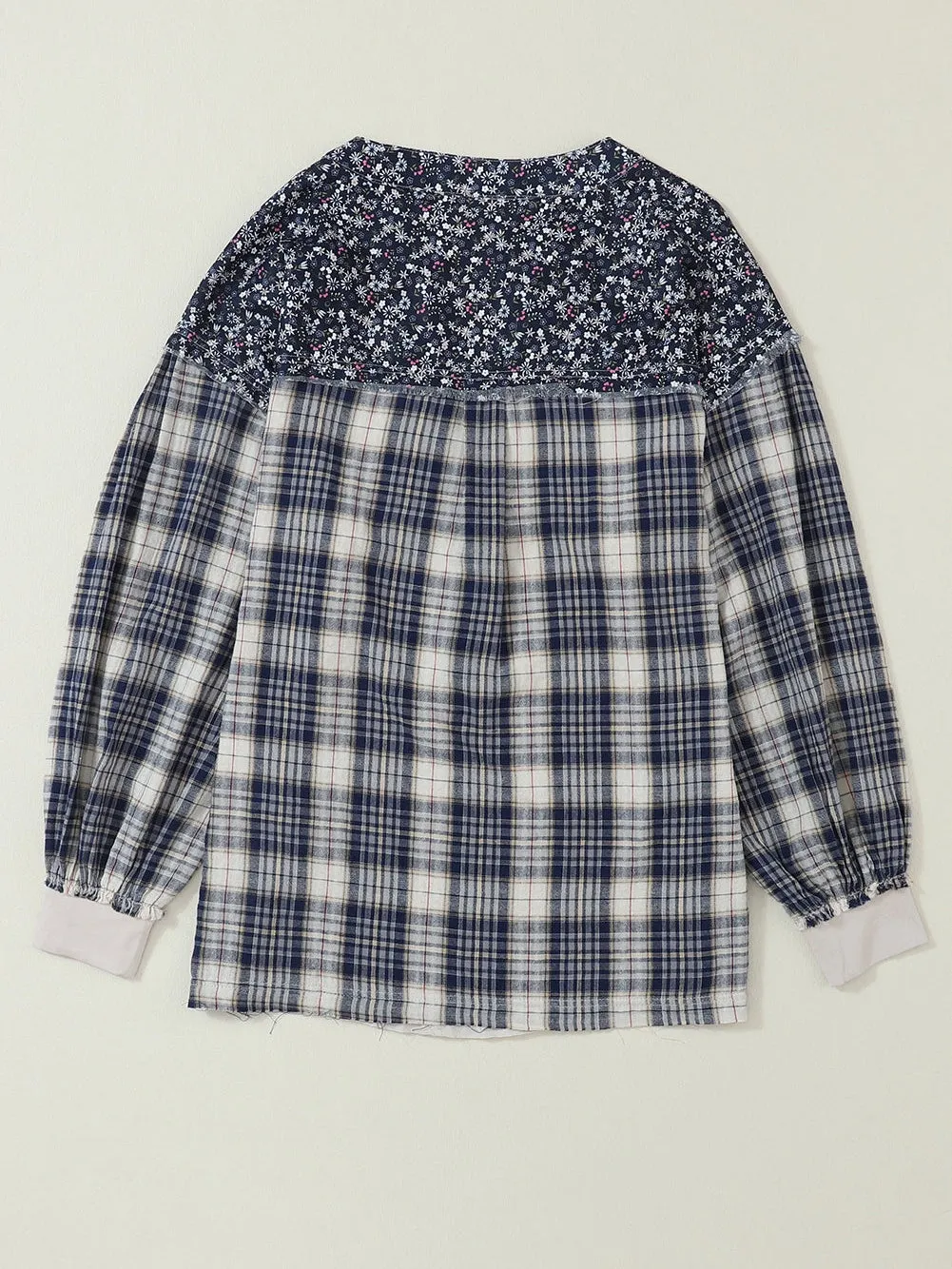 Blue Boho Floral Patchwork Bishop Sleeve Top