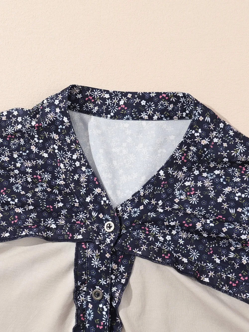 Blue Boho Floral Patchwork Bishop Sleeve Top