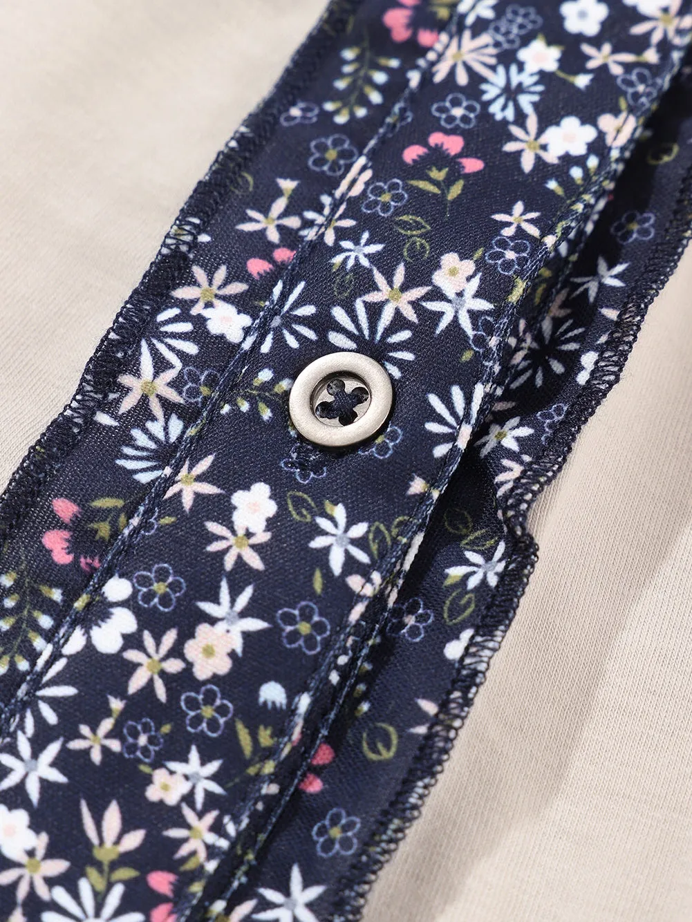 Blue Boho Floral Patchwork Bishop Sleeve Top