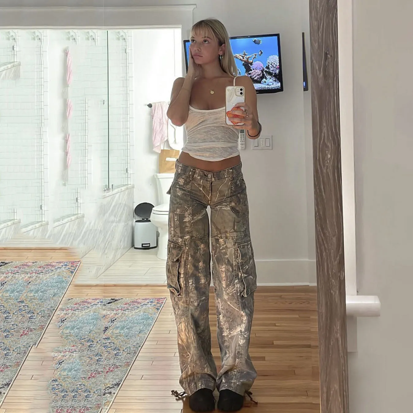 Casual Camouflage Cargo Pants Loose Overalls Summer Low Waist Straight Trousers With Pockets