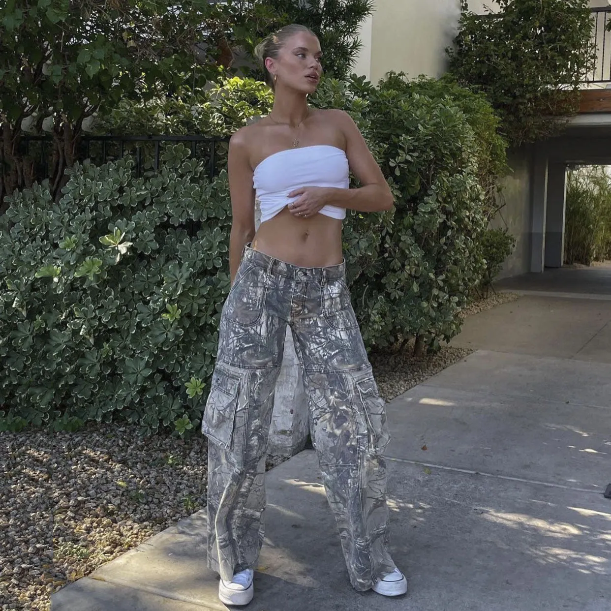 Casual Camouflage Cargo Pants Loose Overalls Summer Low Waist Straight Trousers With Pockets