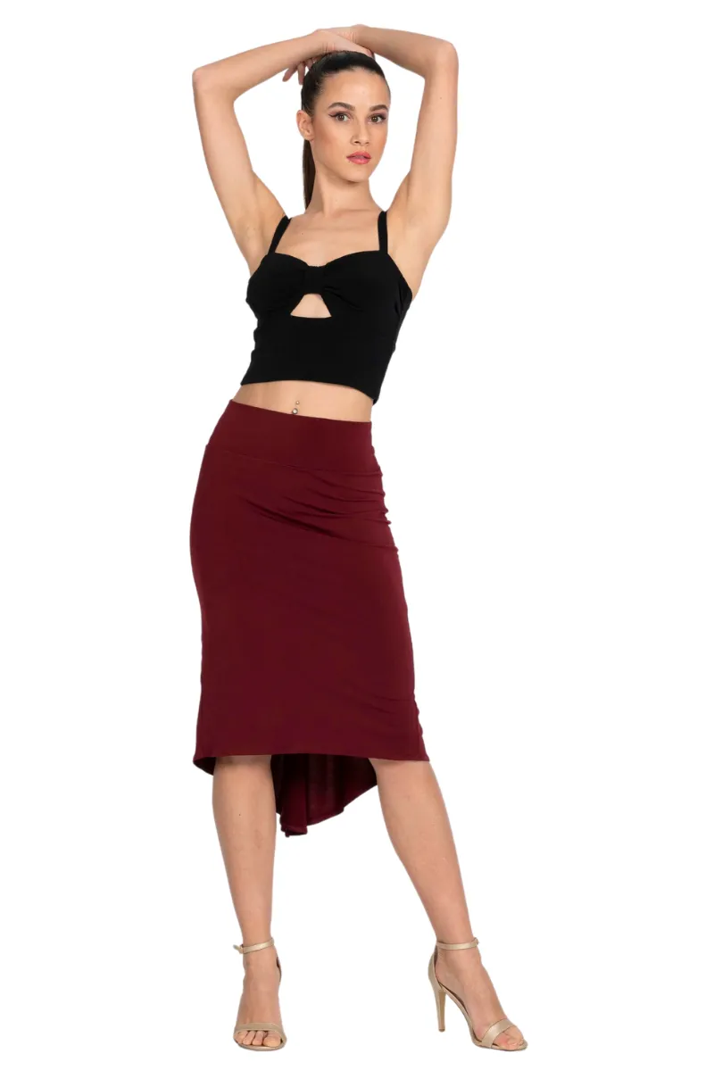 Fishtail Tango Skirt With Back Slit (M) (Brick Red)