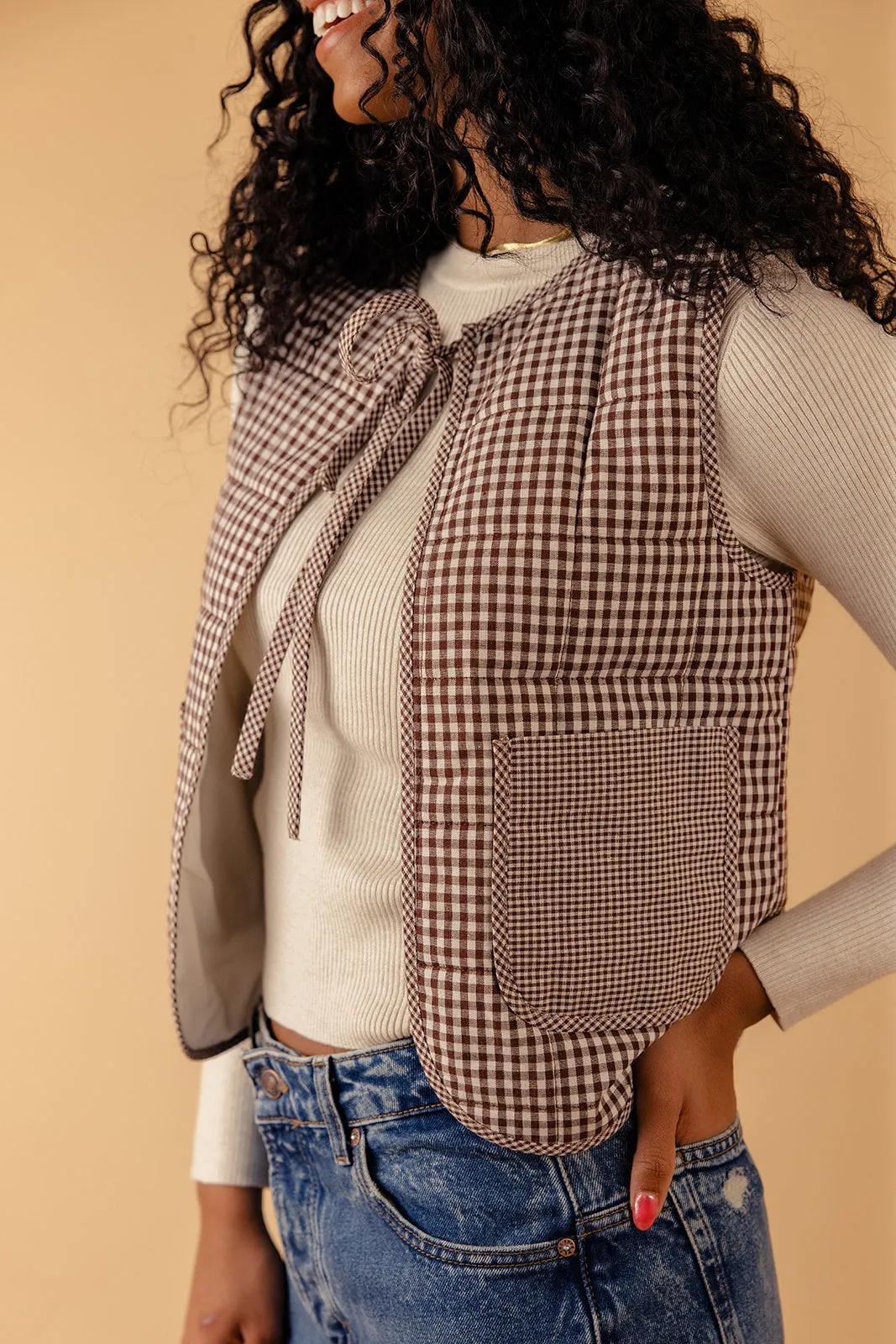 Free Now Gingham Quilted Tie Vest