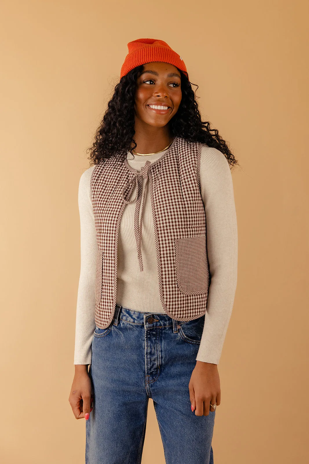 Free Now Gingham Quilted Tie Vest