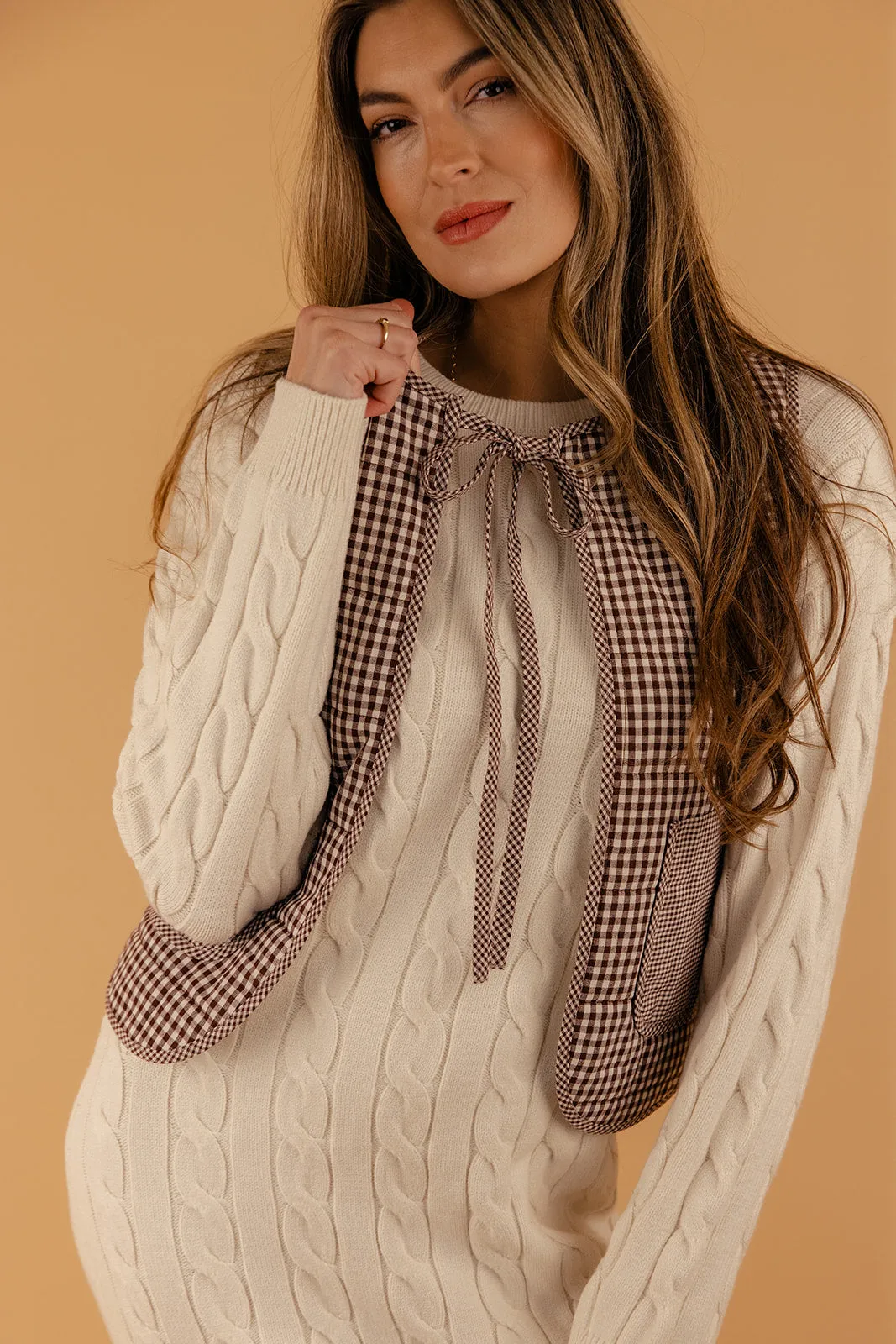 Free Now Gingham Quilted Tie Vest