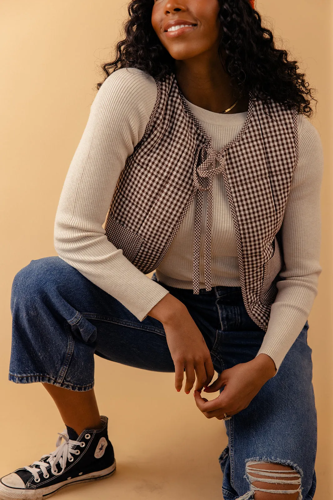 Free Now Gingham Quilted Tie Vest