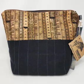 Freehand Machine Embroidered Black Dress Pants   Vintage Yardsticks 14.5x11 Upcycled Project Bag - hand-dyed