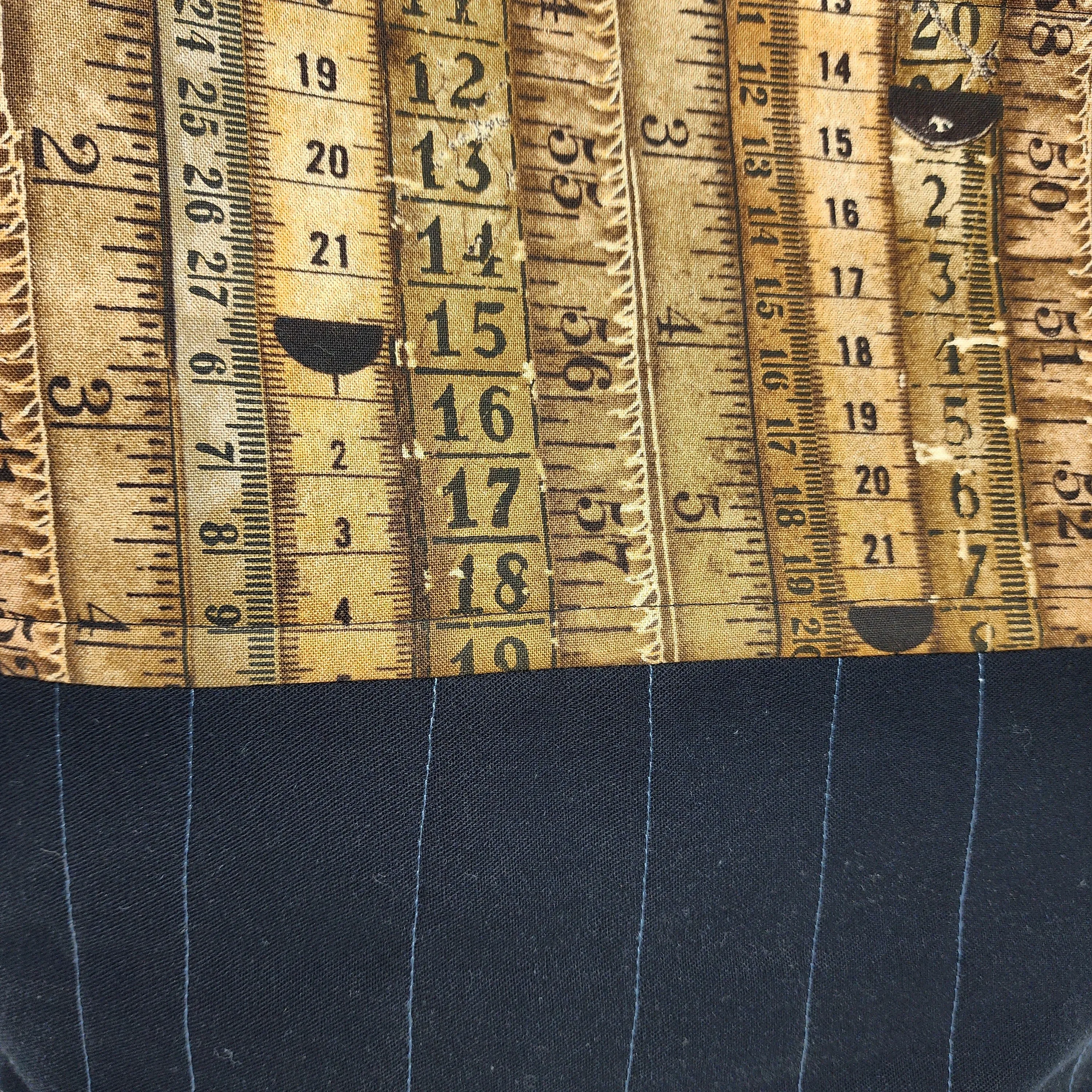 Freehand Machine Embroidered Black Dress Pants   Vintage Yardsticks 14.5x11 Upcycled Project Bag - hand-dyed