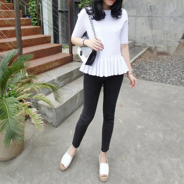 Linda White Knit Peplum Top