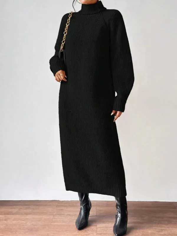 LVSANW Solid Knit Turtleneck Long Sweater Dress Women's Autumn Winter Slouchy Loose Knit Dress Ankle Length Party Dresses Vestidos 2025