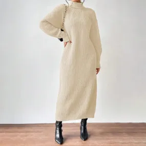LVSANW Solid Knit Turtleneck Long Sweater Dress Women's Autumn Winter Slouchy Loose Knit Dress Ankle Length Party Dresses Vestidos 2025