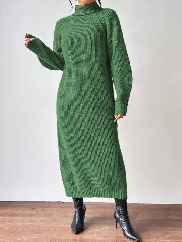 LVSANW Solid Knit Turtleneck Long Sweater Dress Women's Autumn Winter Slouchy Loose Knit Dress Ankle Length Party Dresses Vestidos 2025
