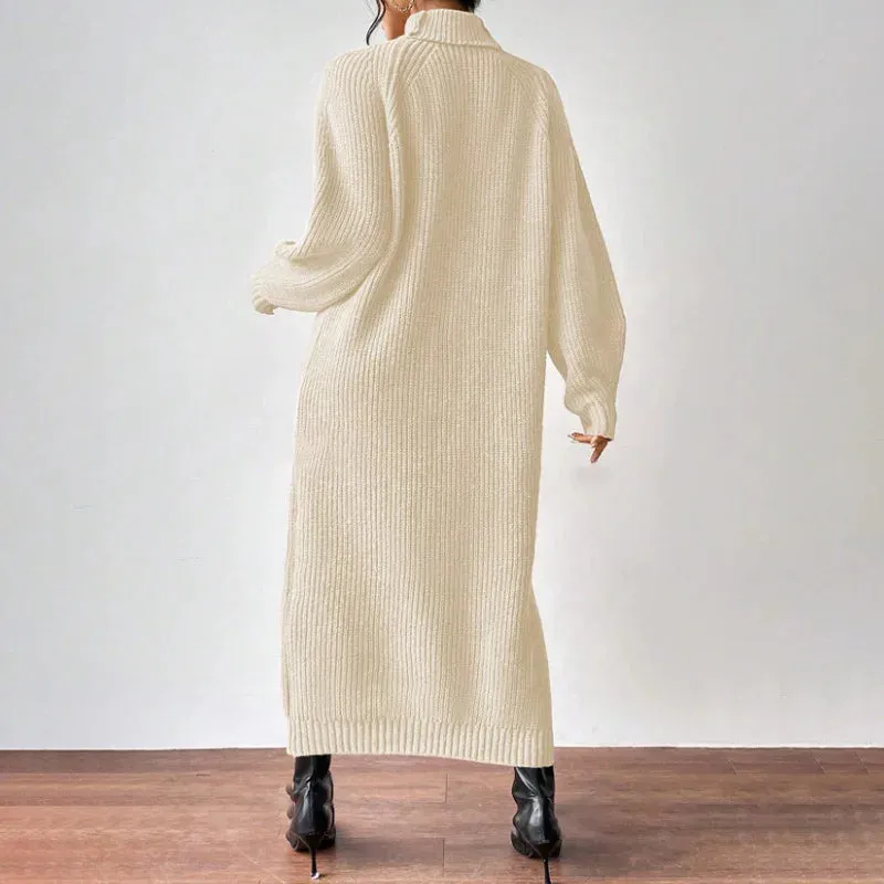 LVSANW Solid Knit Turtleneck Long Sweater Dress Women's Autumn Winter Slouchy Loose Knit Dress Ankle Length Party Dresses Vestidos 2025