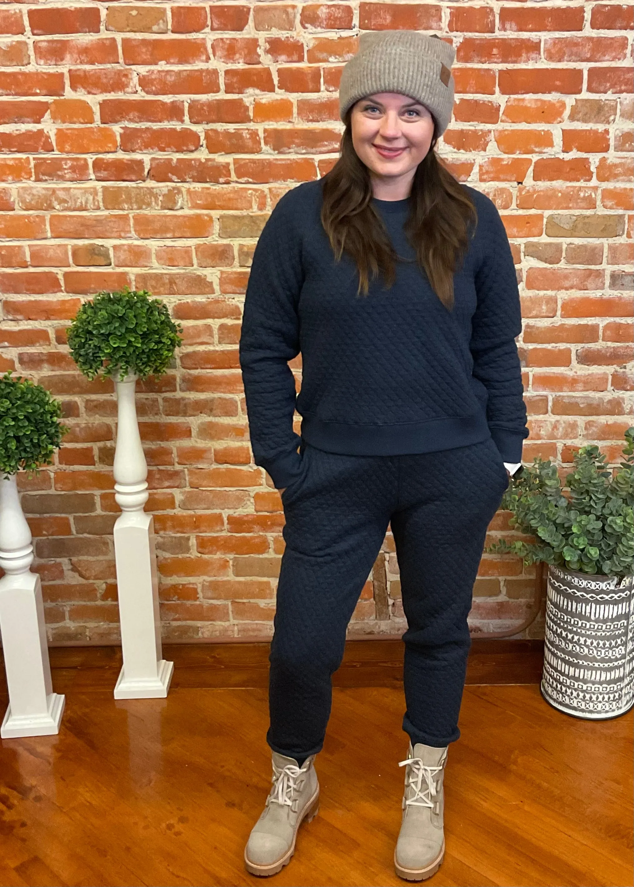 Navy Quilted Sweater