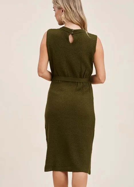 Sleeveless Textured Side-Slit Sweater Dress