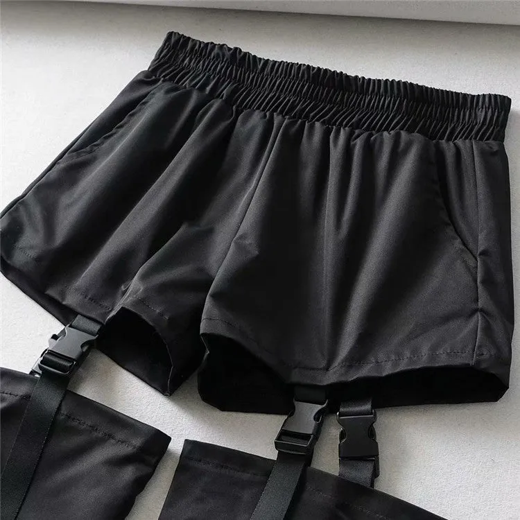 Street hipster rock style baggy buckle casual cargo pants loose fit detachable shorts streetwear