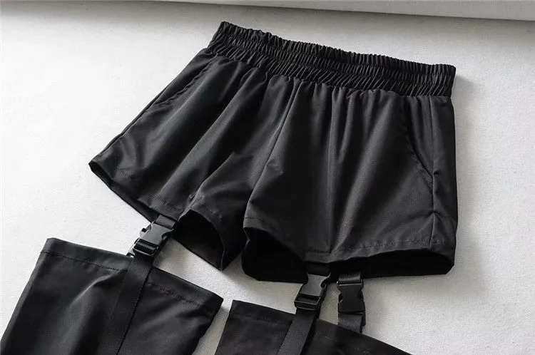 Street hipster rock style baggy buckle casual cargo pants loose fit detachable shorts streetwear
