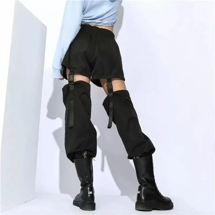 Street hipster rock style baggy buckle casual cargo pants loose fit detachable shorts streetwear