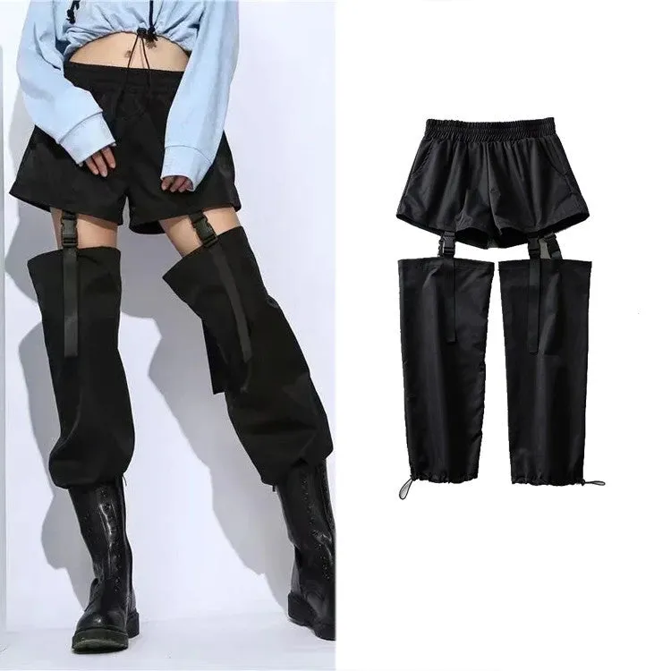 Street hipster rock style baggy buckle casual cargo pants loose fit detachable shorts streetwear