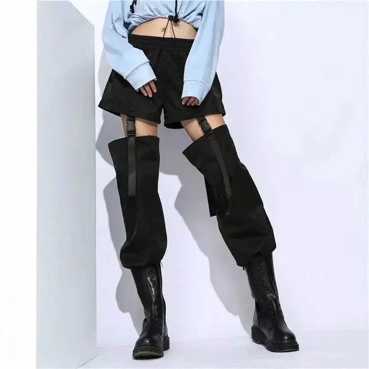 Street hipster rock style baggy buckle casual cargo pants loose fit detachable shorts streetwear