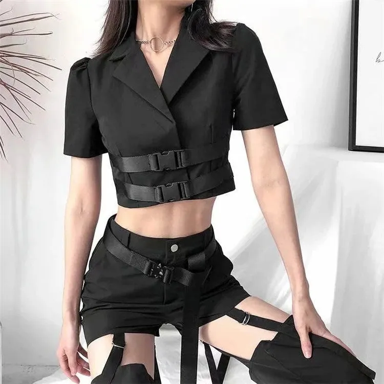 Street hipster rock style baggy buckle casual cargo pants loose fit detachable shorts streetwear