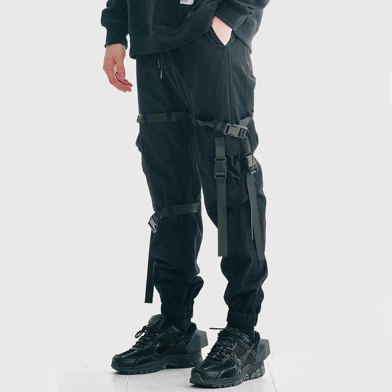 WLS Techwear Multi Pockets Ribbons Cargo Pants