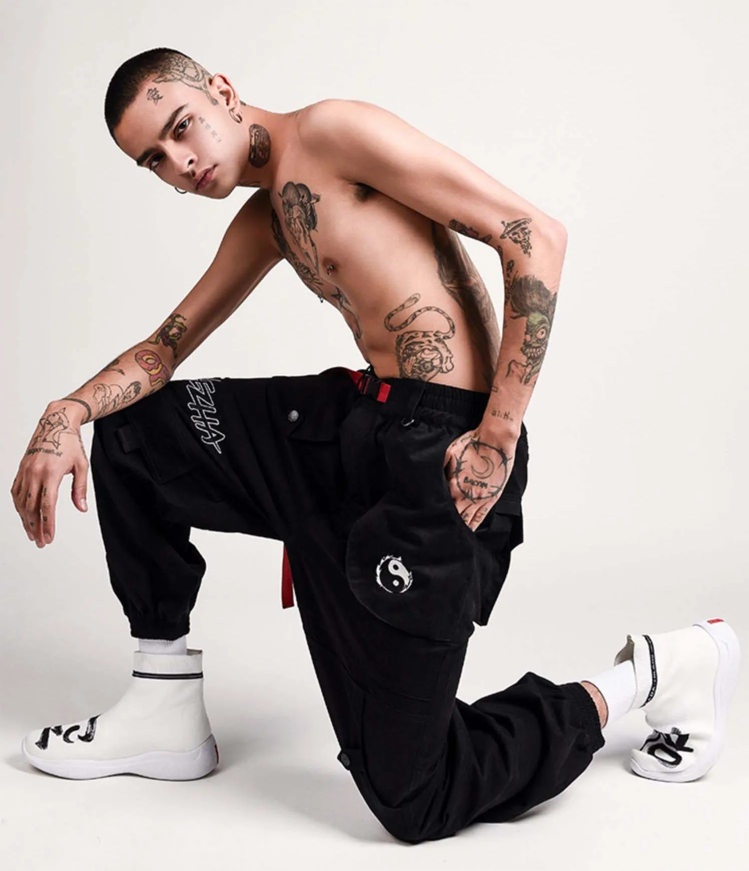 Yin Yang Black Cargo Pants